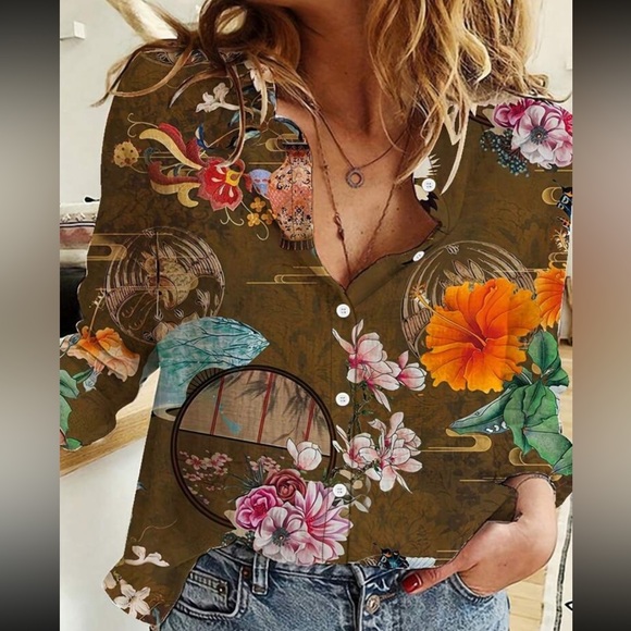 Boho floral print button down shirt - Picture 1 of 16